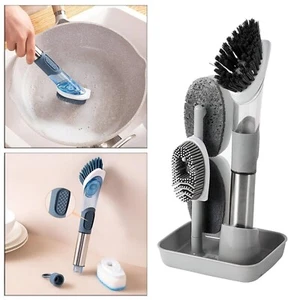 4 In 1 Dish Scrubber Set Kitchen Soap Dispensing Cleaning Brush Sponge Set Stand - Picture 1 of 10