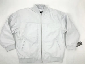 MENS REAL LAMBSKIN LEATHER BASEBALL JACKET BOMBER WHITE   M L XL 2X 3X 4X 5X 6X - Picture 1 of 6