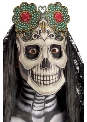 Adults Day Of The Dead Mask Fancy Dress Costume Accessory Mexican Sugar Skull - Image 1 of 2
