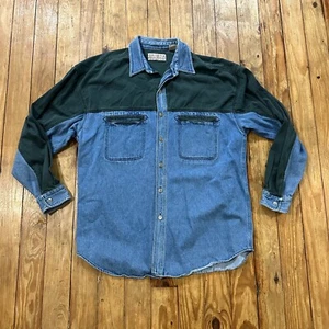 Vintage 90s Arizona Denim Shirt Mens XL Blue Green Metal Buttons Grunge Cowboy - Picture 1 of 8