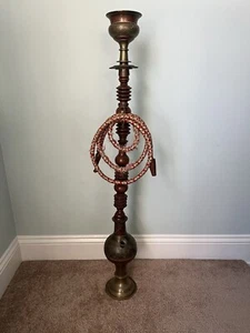 Large Antique Vintage Islamic Metal and Wood Hookah Hand Painted 39" RARE 50's - Picture 1 of 16