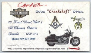 Business Card St Thomas ON Doug Crankshaft O'Neil Harley Davidson - Picture 1 of 2
