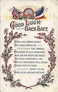 POSTCARD MILITARY - WWI - SENTIMENTAL - GOOD LUCK - BACK SAFE - Picture 1 of 2