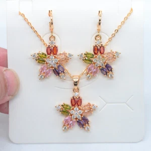 18K Yellow Gold Filled Women Rainbow Topaz Star Earrings & Pendant Jewelry Set - Picture 1 of 4