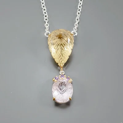 Collar de cuarzo limón natural de 30 quilates con piedras preciosas de plata de ley 925 17,75"/N27129 Foto 1 de 4