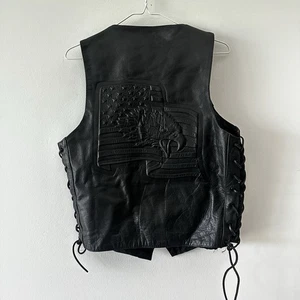 Vintage First Genuine Leather Vest Embossed Eagle American Flag Size XS - Picture 1 of 7