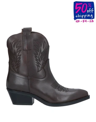 RRP€264 BRAWN'S Leather Ankle Boots US7 UK4 EU37 Brown Embroidered Made in Italy - Image 1 of 4