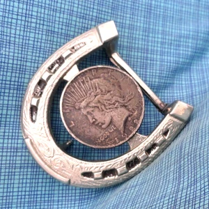 1922 Peace Dollar Horseshoe Belt Buckle Western Cowboy Cowgirl Vtg 80s.Bowman#15 - Picture 1 of 15