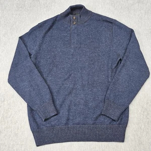 Peru Unlimited Sweater Men XL Blue 100% Royal Alpaca Quarter Zip Button Pullover - Picture 1 of 16