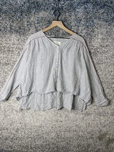 The Great Shirt Womens Large Gray White Striped Button Front Linen Cotton Boho - Picture 1 of 7