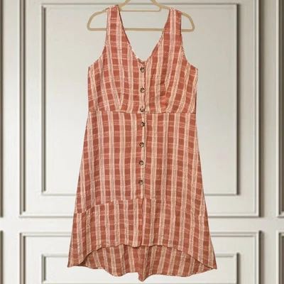 Maurices Plaid Seersucker Dress Sz L Button Front Hi-Low Hem Cottagecore Country - Image 1 of 4