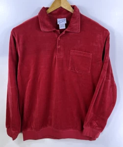 Vintage Irvine Park Velour Polo Shirt Men Large Red Soft Pullover - Picture 1 of 5