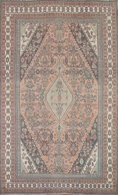 Muted Vintage Traditional Hamedan Area Rug 7x10 Wool Handmade Dining Room Carpet - Image 1 of 4
