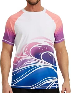 Men's Swim Short Sleeve UPF 50 Rash Guard Quick Dry Beach Sun Protection T Shirt - Picture 1 of 16