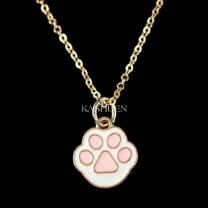 Rose Gold Katze Hund Pfotenabdruck Schmuck TN Halskette Kleine Mädchen Geschenke - Bild 1 von 2