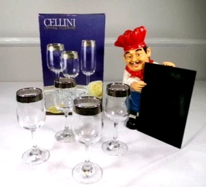 CELLINI CRYSTAL STEMWARE PLATINUM RIMS SET OF 4 High QUALITY NEVER USED STAMPED. - Picture 1 of 4