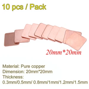 10 Stück 20 mm x 20 mm 0,3 mm Kühlkörper-Kupfer-Unterlegscheiben-Thermopads für  - Bild 1 von 8