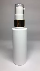 200ml White Cylindrical PET Plastic Bottles + Shiny Gold Serum Pump ANY AMOUNT - Picture 1 of 2
