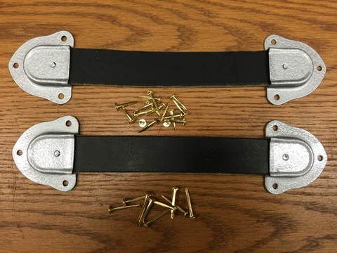 Antique Trunk Hardware- 2 Leather Trunk Handles- 4 Metal Ends-- Nails--B Cover