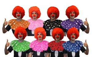 Clown Accessory Kit Collar Wig & Sponge Red Nose Circus Big Top Fancy Dress - Picture 1 of 9