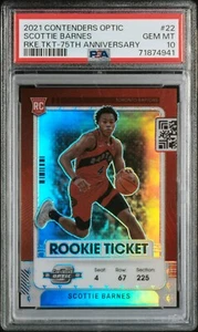 SCOTTIE BARNES 2021 CONTENDERS OPTIC 75° ANNIVERSARIO PSA GEM MINT 10 ROOKIE RC - Foto 1 di 2