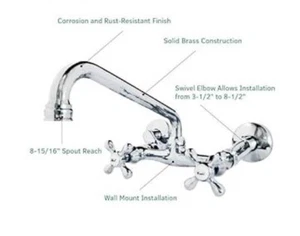 Grifo de cocina Kingston de latón Ks200C ajustable de montaje en pared central - Chr pulido - Imagen 1 de 5