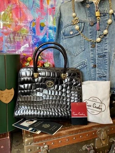 Wunderschöne seltene PIERRE CARDIN Handtasche schwarz Kroko Leder Print Designer Handtasche  - Bild 1 von 12