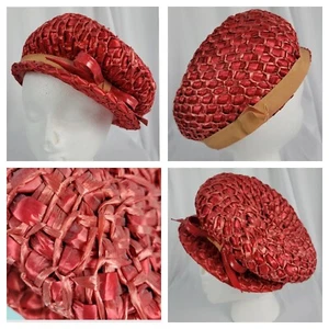Vintage Red Straw Hat Styled by Juli-Kay of Chicago - Picture 1 of 12