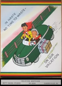 Car/Automobile 1940s Greeting Card: Couple in Convertible on Vacation - Picture 1 of 1