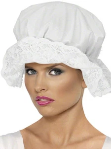 Womens Cotton MOP Hat Costume Bonnet Cap White with Lace Renaissance Christmas - Picture 1 of 1