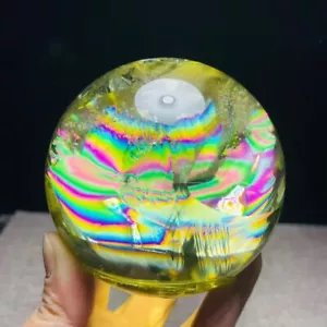 Sfera quarzo citrino arcobaleno naturale superiore 80 mm sfera cristallo gemma Reiki + supporto a+ - Foto 1 di 6