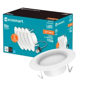EcoSmart 4 in. White Integrated LED Recessed Trim Soft White (4-Pack) - Picture 1 of 4