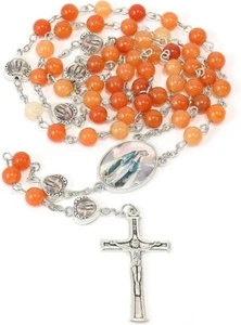 Collar Rosario Cuentas Rojas de Aventurina con Cuentas Milagrosas de Metal Corazón Epoxi - Imagen 1 de 6