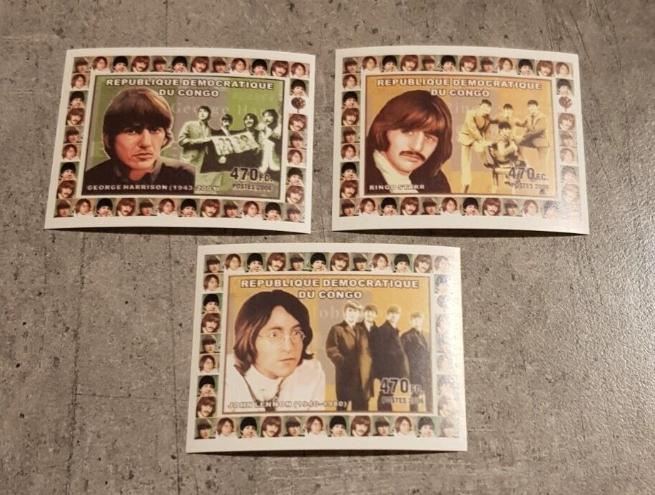 CONGO- JOHN LENNON -GEORGE HARRISON-RINGO STARR-MUSIC - 3 MINI BLOCKS IMPERF MNH - Image 1 of 1