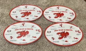 "Wie man einen Hummer isst" Melamin Kunststoff ovale Platte 14x10" 4er Set Meeresfrüchte Party - Bild 1 von 3