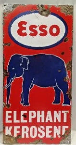 ESSO KEROSENE ADVERTISE SIGN ELEPHANT BRAND VINTAGE PORCELAIN ENAMEL GAS OIL OLD - Picture 1 of 5