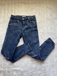 Jeans taglia W 29 L 27 taglia 10 12 Stradivarius blu grigio denim skinny borchie biker - Foto 1 di 15