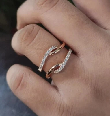 1Ct Round Cut Simulated Diamond Enhancer Wrap Guard Ring In 14K Rose Gold Plated - Image 1 of 4