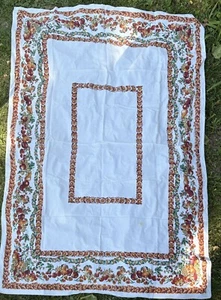 1950s Tablecloth Fruit and Floral Earth tone Colors 80" x 56" VINTAGE Retro - Picture 1 of 9