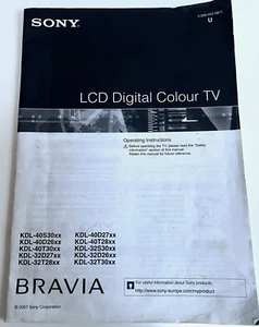 Manual SONY Bravia LCD Television TV KDL-32T30 KDL-32S30 KDL-40T28 KDL-40D27 etc - Imagen 1 de 2