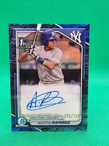 Agustin Ramirez 2024 Bowman Chrome Auto Blue Lunar Refractor Auto /150 Yankees - Picture 1 of 2