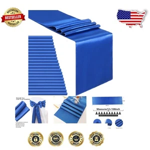 Luxurious Navy Satin Table Runners, 12x108 Inches, Perfect for Weddings - Picture 1 of 8