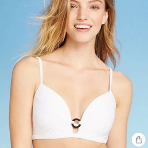 Neu mit Etikett Damen-Bikinioberteil gerippt Schildpatt Ring gefüttert Schwimmen 36B SHADE & SHORE weiß - Bild 1 von 5