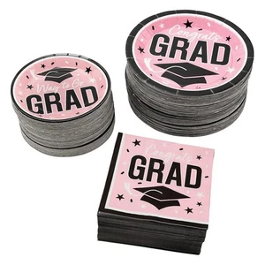 Bulk 300 Pc. Pink Congrats Grad Graduation Party Disposable Tableware Kit for 10 - Picture 1 of 2