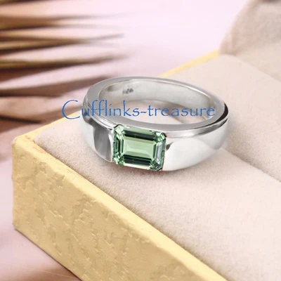 Natural Green Amethyst Gemstone with 925 Sterling Silver Ring for Men's #9229 - Image 1 of 4