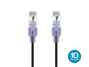 SlimRun Cat6A Ethernet Patch Cable RJ45 Stranded UTP Wire 30AWG 2ft Black 10pk - Photo 1/6