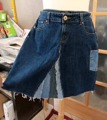 Levi's Jean Skirt Custom V Insert Short Plus Sz 22W Modified Boho Western OOAK - Image 1 of 4