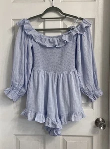 Fashion Nova In My Sweet Era Shorts Romper Blue Medium NWT Coquette Feminine - Picture 1 of 7