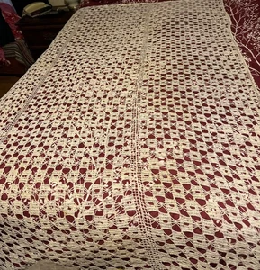 Vintage Hand Crochet Twin Size Bedspread 58”x 72” Clean - Picture 1 of 5