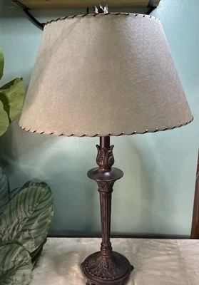 Vintage Berman Rustic Tall Table Lamp w Shade 33 x 18 in Tested and Working - Image 1 of 4